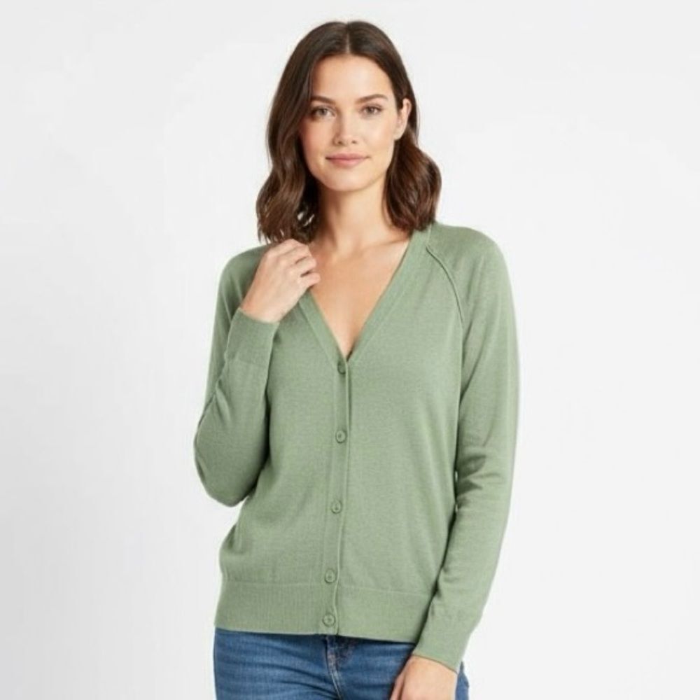 GAP Preppy Sage Green Linen Blend Cardigan Sweater Size L Lightweight